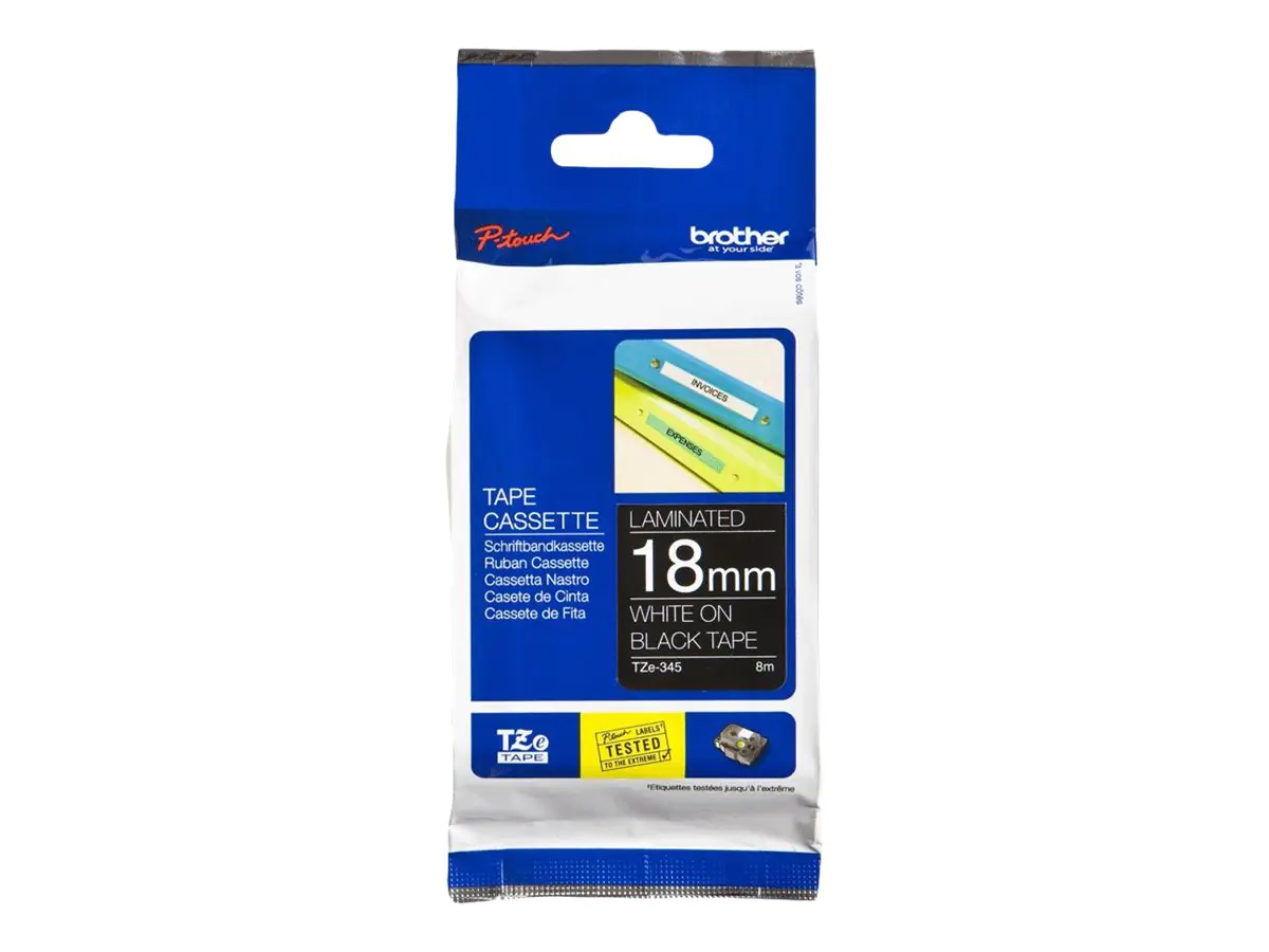 Brother TZe-345 - Selbstklebend - Weiß auf Schwarz - Rolle (1,8 cm x 8 m) TZE345