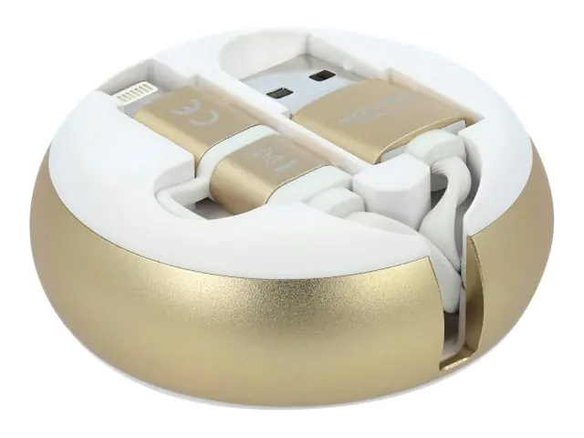 Delock 2 in 1 - Lightning-Kabel - USB männlich zu Micro-USB Typ B, Lightning männlich - 92 cm - weiß, Gold - einziehbar, flach