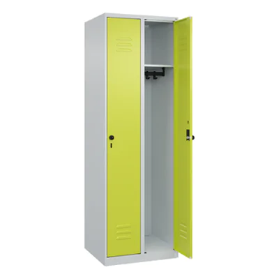 C+P Kleiderspind Classic PLUS 600 x 1.850 x 500 mm (B x H x T) 2 Abteile Stahl Farbe der Front: clowngrün Farbe des Korpus: lichtgrau