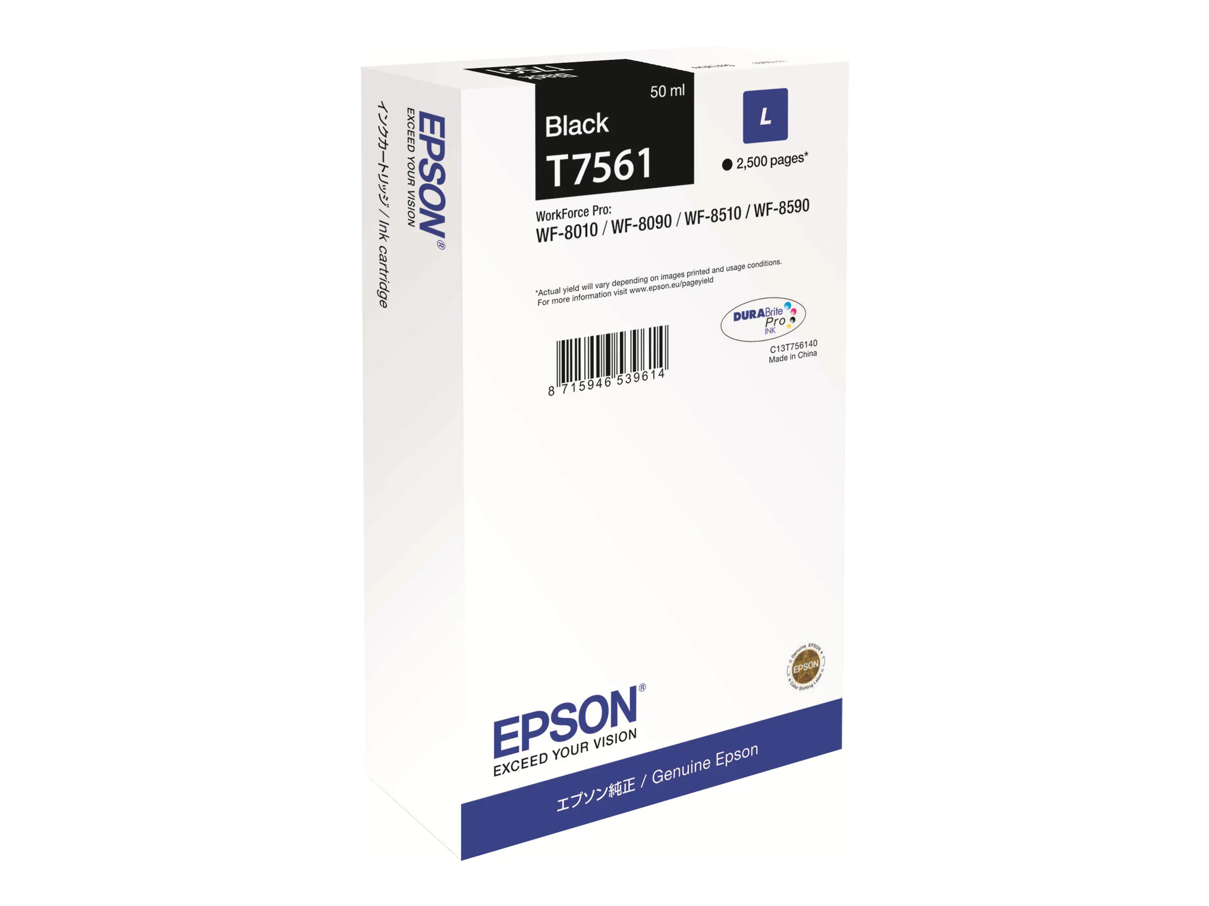Epson T7561 - 50 ml - L-Größe - Schwarz - Original - Tintenpatrone - für WorkForce Pro WF-8010, WF-8090, WF-8090 D3TWC, WF-8510, WF-8590, WF-8590 D3TWFC