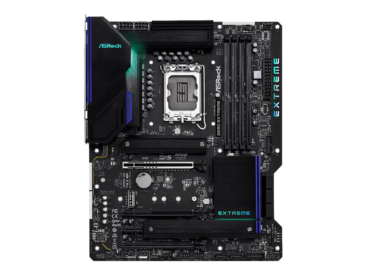 ASRock Z690 Extreme - Motherboard - ATX - LGA1700-Sockel - Z690 Chipsatz - USB-C Gen2, USB 3.2 Gen 1, USB 3.2 Gen 2, USB-C Gen 2x2 - Gigabit LAN, 2.5 Gigabit LAN - Onboard-Grafik (CPU erforderlich) - HD Audio (8-Kanal)