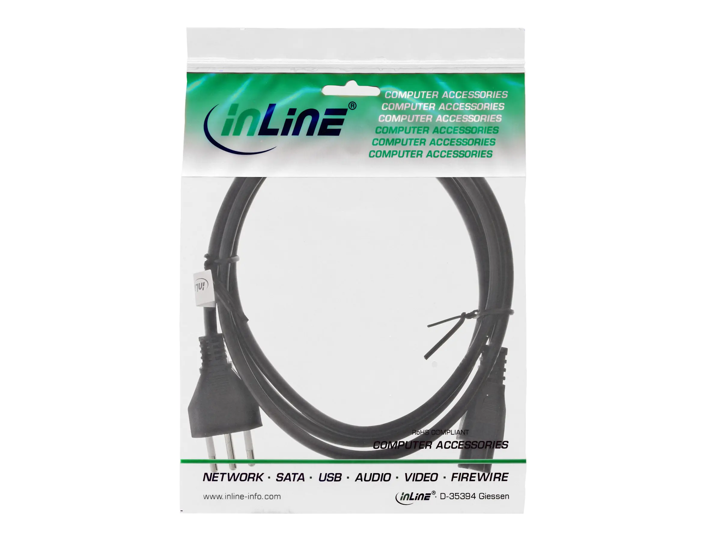 InLine Netzkabel für Notebook - Italien - 3pol Kupplung - 2,0m 16656S