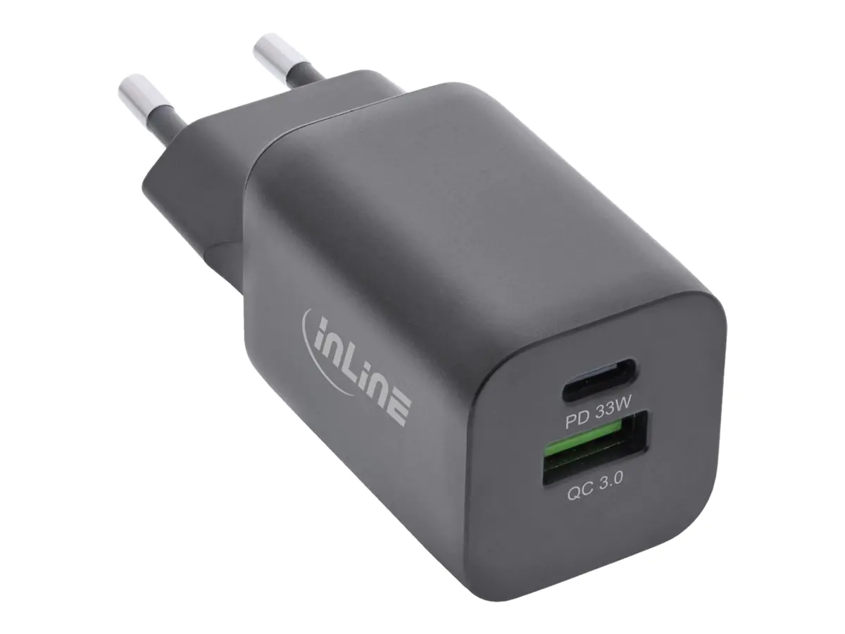 InLine - Netzteil - 33 Watt - 3 A - PD 3.0, QC 3.0 - 2 Ausgabeanschlussstellen (USB, 24 pin USB-C) - Schwarz InLine - Netzteil - 33 Watt - 3 A - PD 3.0, QC 3.0 - 2 Ausgabeanschlussstellen (USB, 24 pin USB-C) - Schwarz