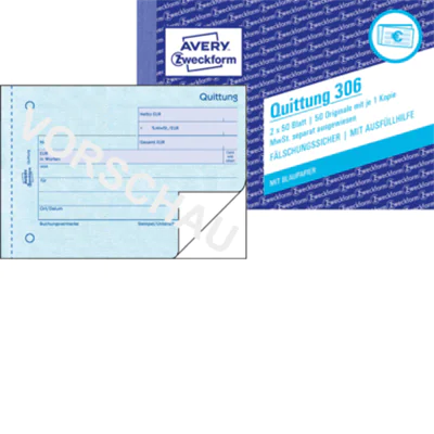 Avery Zweckform Quittung 306 DIN A6 quer 2x50Blatt Avery Zweckform Quittung 306 DIN A6 quer 2x50Blatt