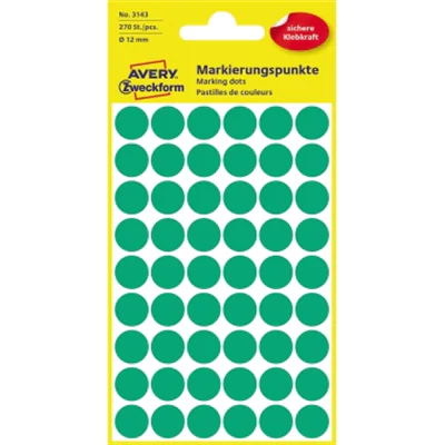 Avery Zweckform Markierungspunkt 3143 12mm grün 270 St./Pack. Avery Zweckform Markierungspunkt 3143 12mm grün 270 St./Pack.