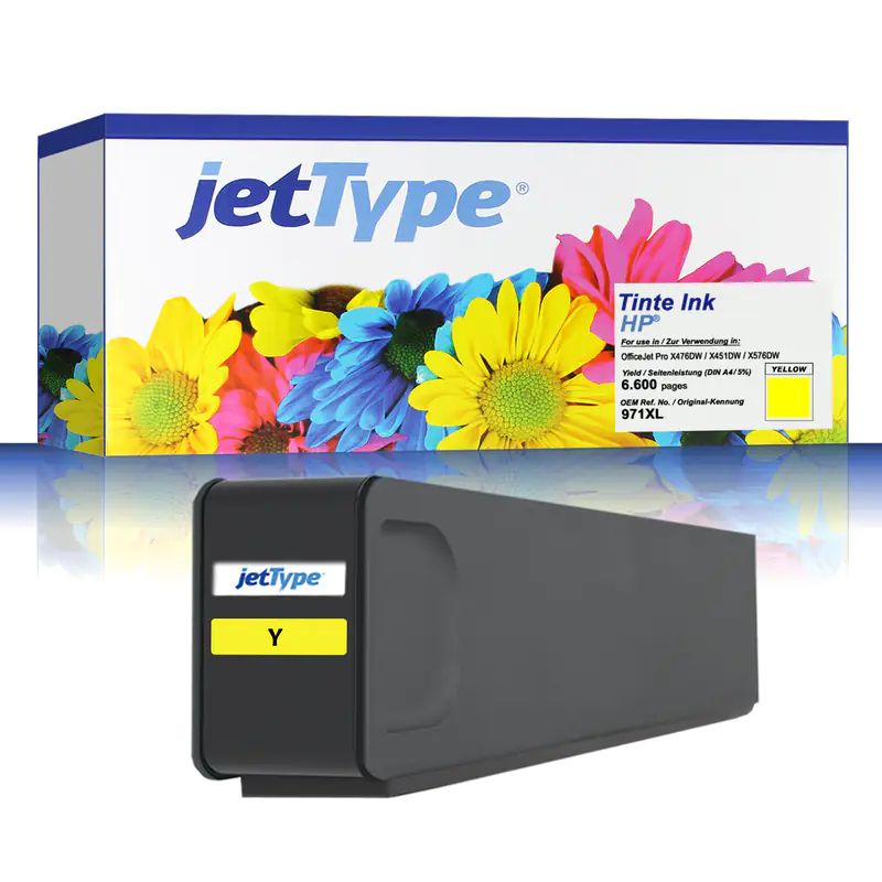 jetType Tinte kompatibel zu HP CN628AE 971XL gelb 6.600 Seiten Große Füllmenge 1 Stück jetType Tinte kompatibel zu HP CN628AE 971XL gelb 6.600 Seiten Große Füllmenge 1 Stück