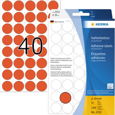 HERMA Markierungspunkt 2252 19mm Papier rot 1.280 St./Pack. HERMA Markierungspunkt 2252 19mm Papier rot 1.280 St./Pack.