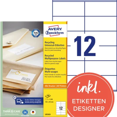 Avery Zweckform Universaletikett Recycling LR3424 1200 St./Pack. Avery Zweckform Universaletikett Recycling LR3424 1200 St./Pack.