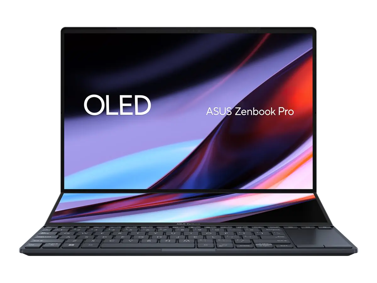 ASUS Zenbook Pro 14 Duo OLED UX8402VV-P1084X - Intel Core i9 13900H / 2.6 GHz - Win 11 Pro - GeForce RTX 4060 - 32 GB RAM - 2 TB SSD NVMe, Performance - 36.8 cm (14.5") OLED Touchscreen 2880 x 1800 (WQXGA+) @ 120 Hz - Wi-Fi 6E, Bluetooth - Tech Black - kb