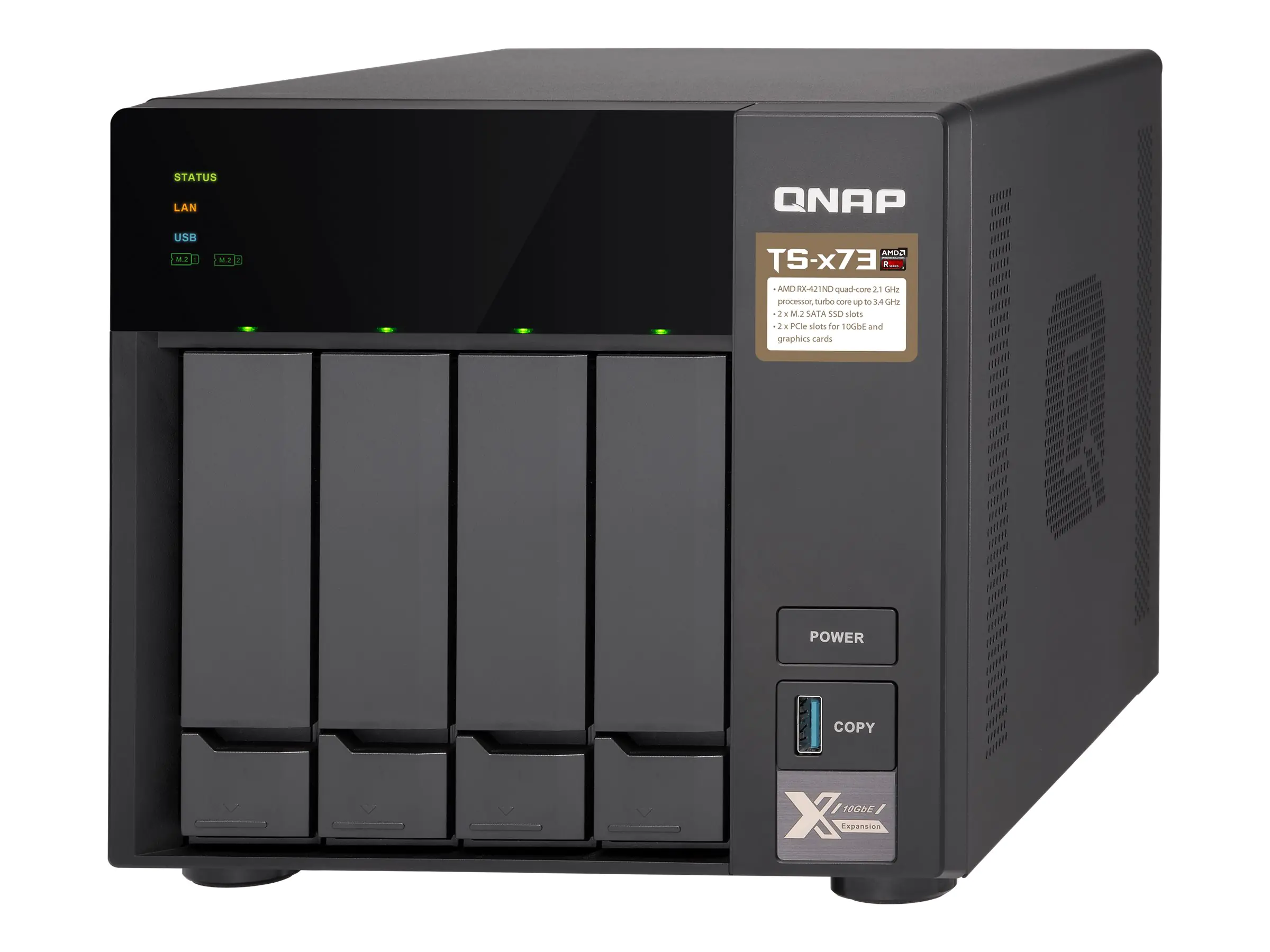 QNAP TS-473-8G - NAS-Server - 4 Schächte - SATA 6Gb/s - RAID RAID 0, 1, 5, 6, 10, JBOD, 5 Hot Spare, 6 Hot Spare, 10-Hot-Spare - RAM 8 GB - Gigabit Ethernet - iSCSI Support