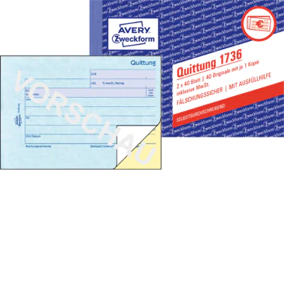 Avery Zweckform Quittung 1736 DIN A6 quer 2x40Blatt Avery Zweckform Quittung 1736 DIN A6 quer 2x40Blatt