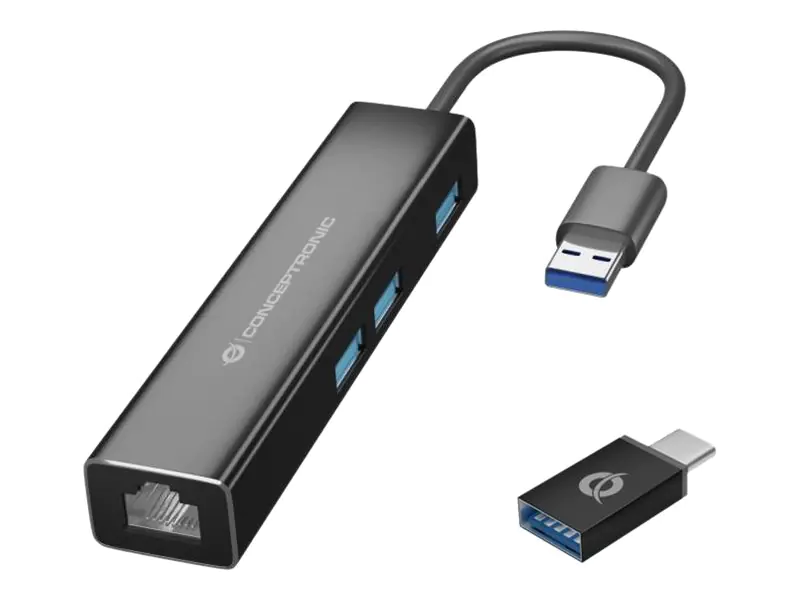 Conceptronic DONN07BA - Hub - 3 x SuperSpeed USB 3.0 + 1 x 10/100/1000 - Desktop Conceptronic DONN07BA - Hub - 3 x SuperSpeed USB 3.0 + 1 x 10/100/1000 - Desktop