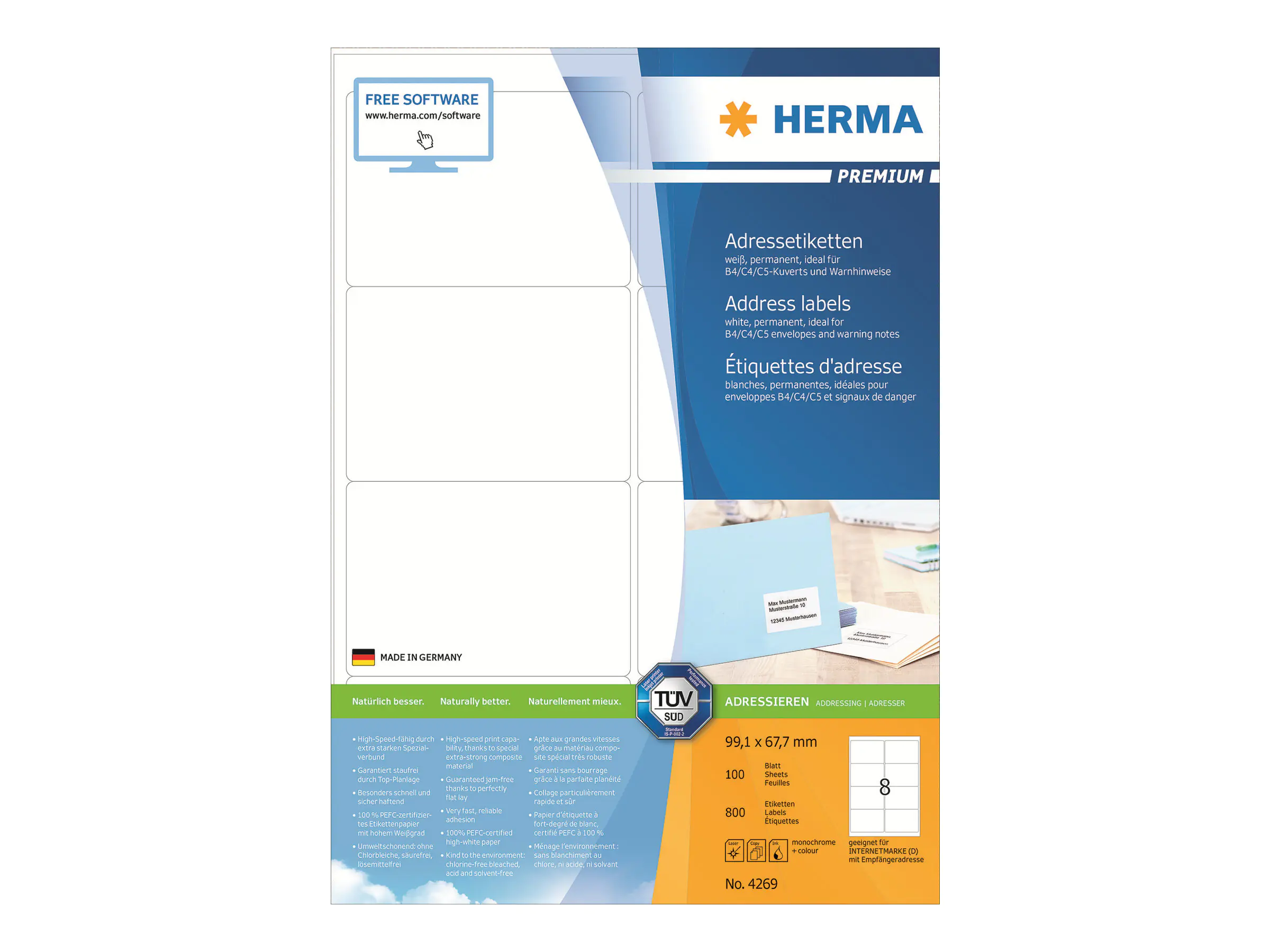HERMA Etikett PREMIUM 4269 99,1x67,7mm weiß 800 Etik./Pack.