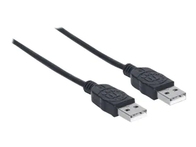 Manhattan USB-A to USB-A Cable, 1m, Male to Male, 480 Mbps (USB 2.0), Hi-Speed USB, Black, Lifetime Warranty, Polybag - USB-Kabel - USB (M) zu USB (M) - USB 2.0 - 1 m - geformt - Schwarz Manhattan USB-A to USB-A Cable, 1m, Male to Male, 480 Mbps (USB 2.0), Hi-Speed USB, Black, Lifetime Warranty, Polybag - USB-Kabel - USB (M) zu USB (M) - USB 2.0 - 1 m - geformt - Schwarz