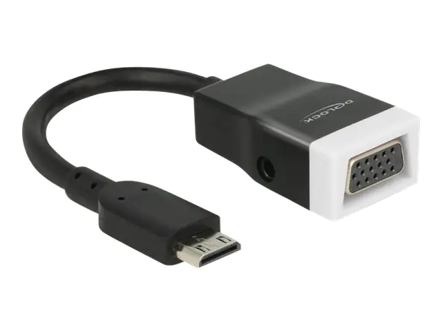 Delock - Video- / Audio-Adapter - 19 pin mini HDMI Type C männlich zu HD-15 (VGA), mini-phone stereo 3.5 mm weiblich - 15 cm - Schwarz, weiß