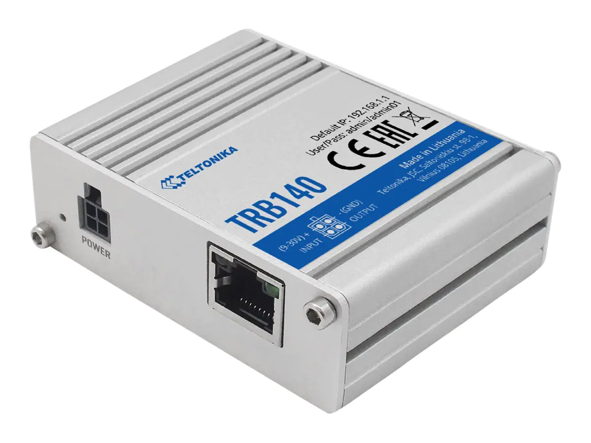 Teltonika TRB140 - Gateway - 1GbE - LTE B1/B20/B28/B3/B7/B8 Teltonika TRB140 - Gateway - 1GbE - LTE B1/B20/B28/B3/B7/B8