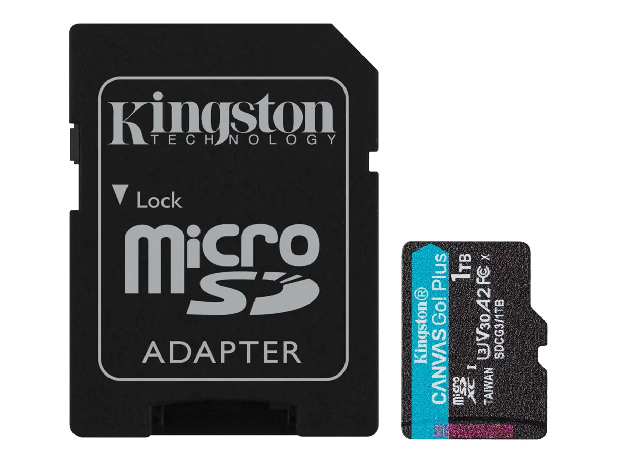 Kingston Canvas Go! Plus - Flash-Speicherkarte (microSDXC-an-SD-Adapter inbegriffen) - 1 TB - A2 / Video Class V30 / UHS-I U3 / Class10 - microSDXC UHS-I Kingston Canvas Go! Plus - Flash-Speicherkarte (microSDXC-an-SD-Adapter inbegriffen) - 1 TB - A2 / Video Class V30 / UHS-I U3 / Class10 - microSDXC UHS-I