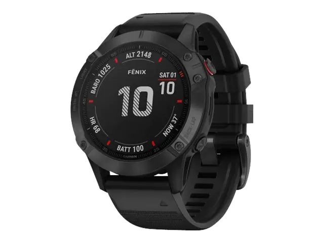Garmin fenix 6 Pro - 47 mm - schwarz - Sportuhr mit Band - Silikon - schwarz - Handgelenkgröße: 125-208 mm - Anzeige 3.3 cm (1.3") - 32 GB - Bluetooth, Wi-Fi, ANT+ - 60 g