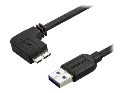 StarTech 1m Slim Micro USB 3.0 Kabel linksgewinkelt - USB 3.1 Gen 1 (5 Gbit/s) Anschlusskabel - USB-Kabel - Micro-USB Type B (M) bis USB Typ A (M) - USB 3.0 - 1 m - links-gewinkelter Stecker - Schwarz - für P/N: HB30A4AIB, HB30AM4AB, HB30C4AIB, HB31C3A1CM