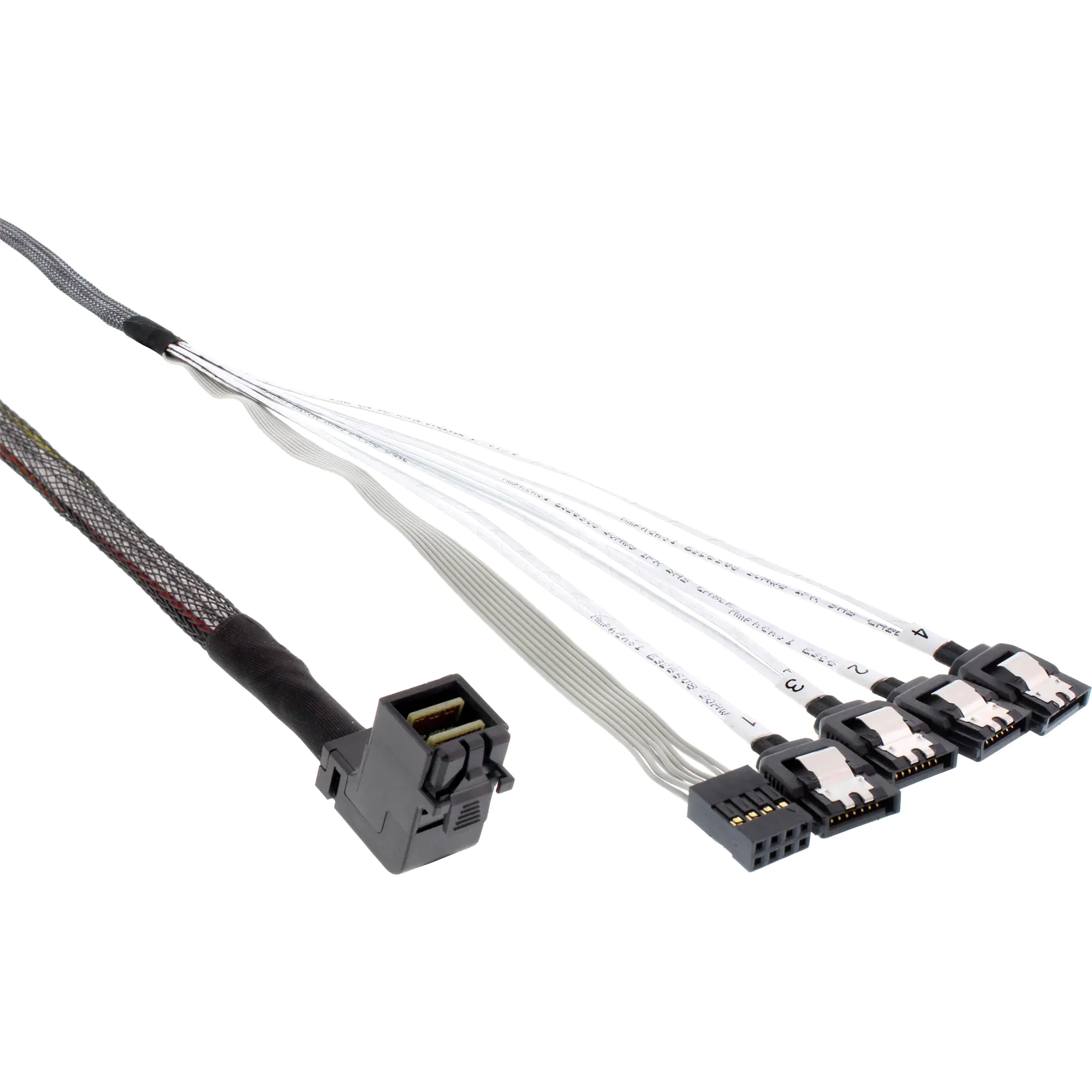 InLine - SATA- / SAS-Kabel - mit Sidebands - gerade durchgeführt - 4-Lane - 4x Mini SAS HD (SFF-8643) zu SATA, Seitenband - 1 m - 90° Stecker - Schwarz InLine - SATA- / SAS-Kabel - mit Sidebands - gerade durchgeführt - 4-Lane - 4x Mini SAS HD (SFF-8643) zu SATA, Seitenband - 1 m - 90° Stecker - Schwarz