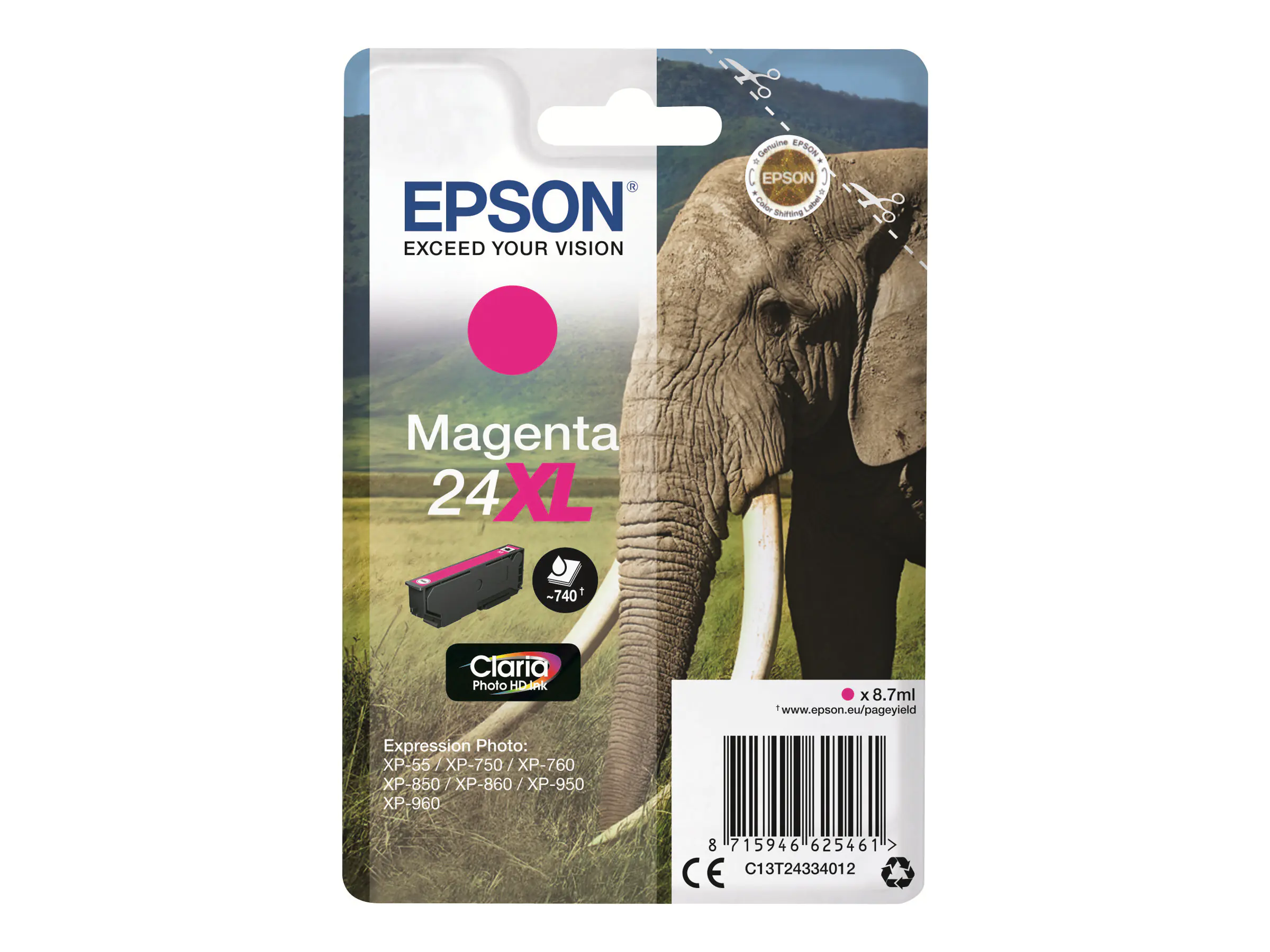 Epson 24XL - 8.7 ml - XL - Magenta - Original - Tintenpatrone - für Expression Photo XP-55, 750, 760, 850, 860, 950, 960, 970; Expression Premium XP-750, 850