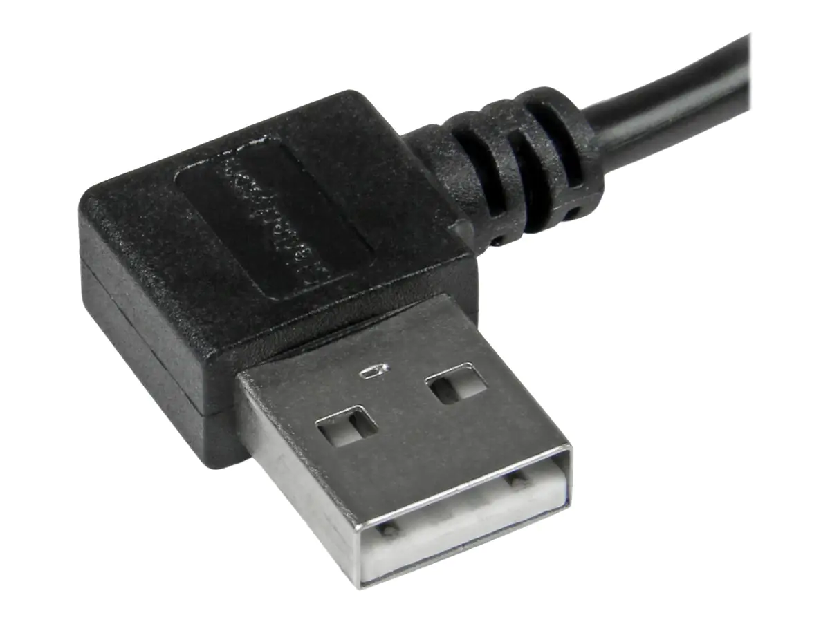 StarTech Micro USB Kabel mit rechts gewinkelten Anschlüssen - Stecker/Stecker - 2m - USB A zu Micro B Anschlusskabel - USB-Kabel - Micro-USB Typ B (M) zu USB (M) - USB 2.0 - 2 m - rechts-gewinkelter Stecker - Schwarz - für P/N: USB2PCARBK, USB2PCARBKS, US