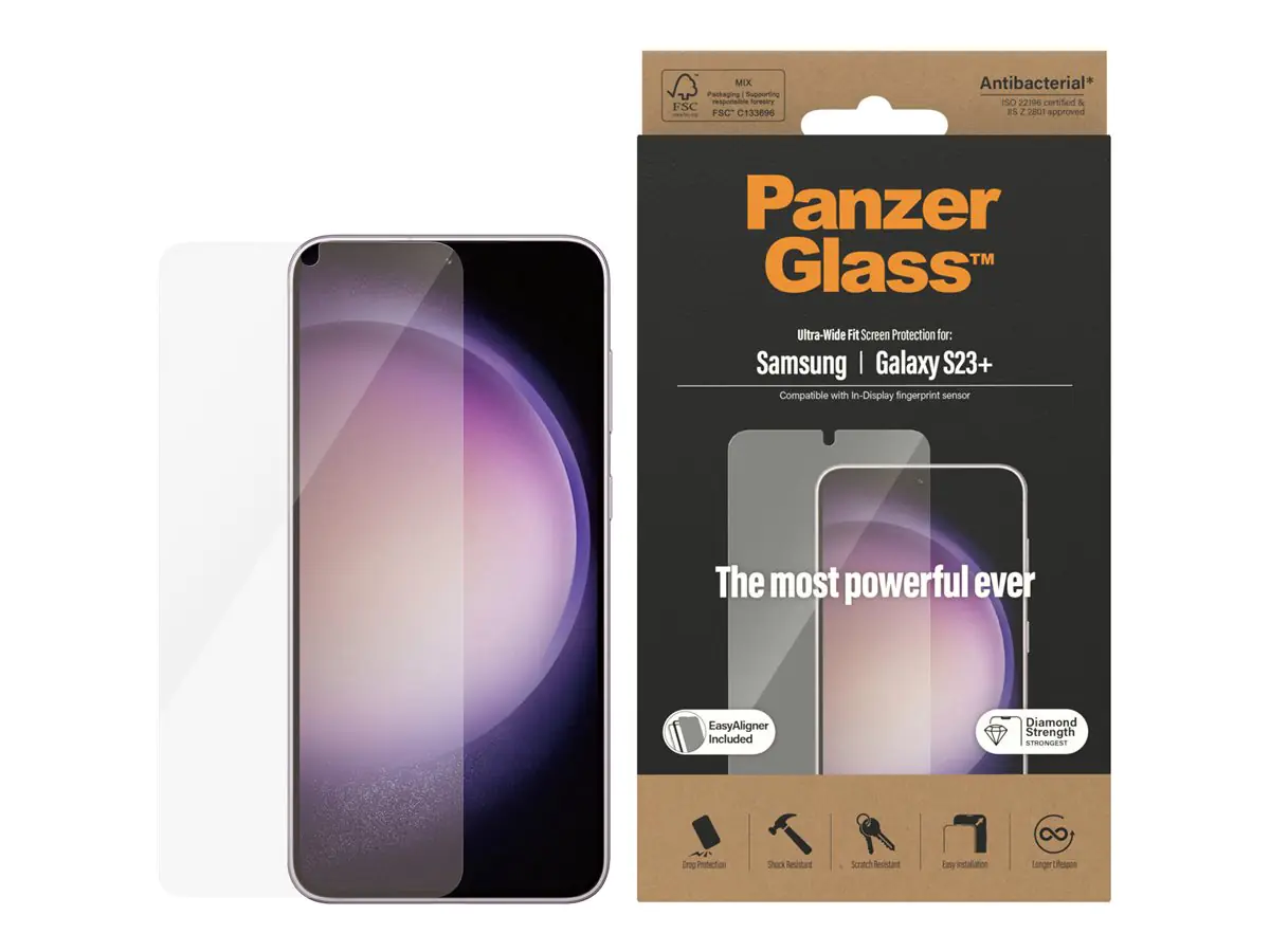 PanzerGlass - Bildschirmschutz für Handy - ultrabreite Passform - Glas - für Samsung Galaxy S23+