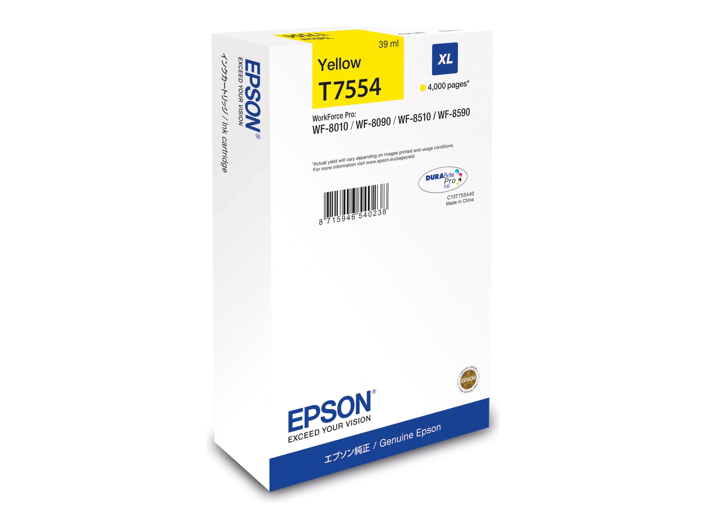 Epson T7554 - 39 ml - Größe XL - Gelb - original - Tintenpatrone - für WorkForce Pro WF-8090, WF-8090 D3TWC, WF-8090DW, WF-8590, WF-8590DWF
