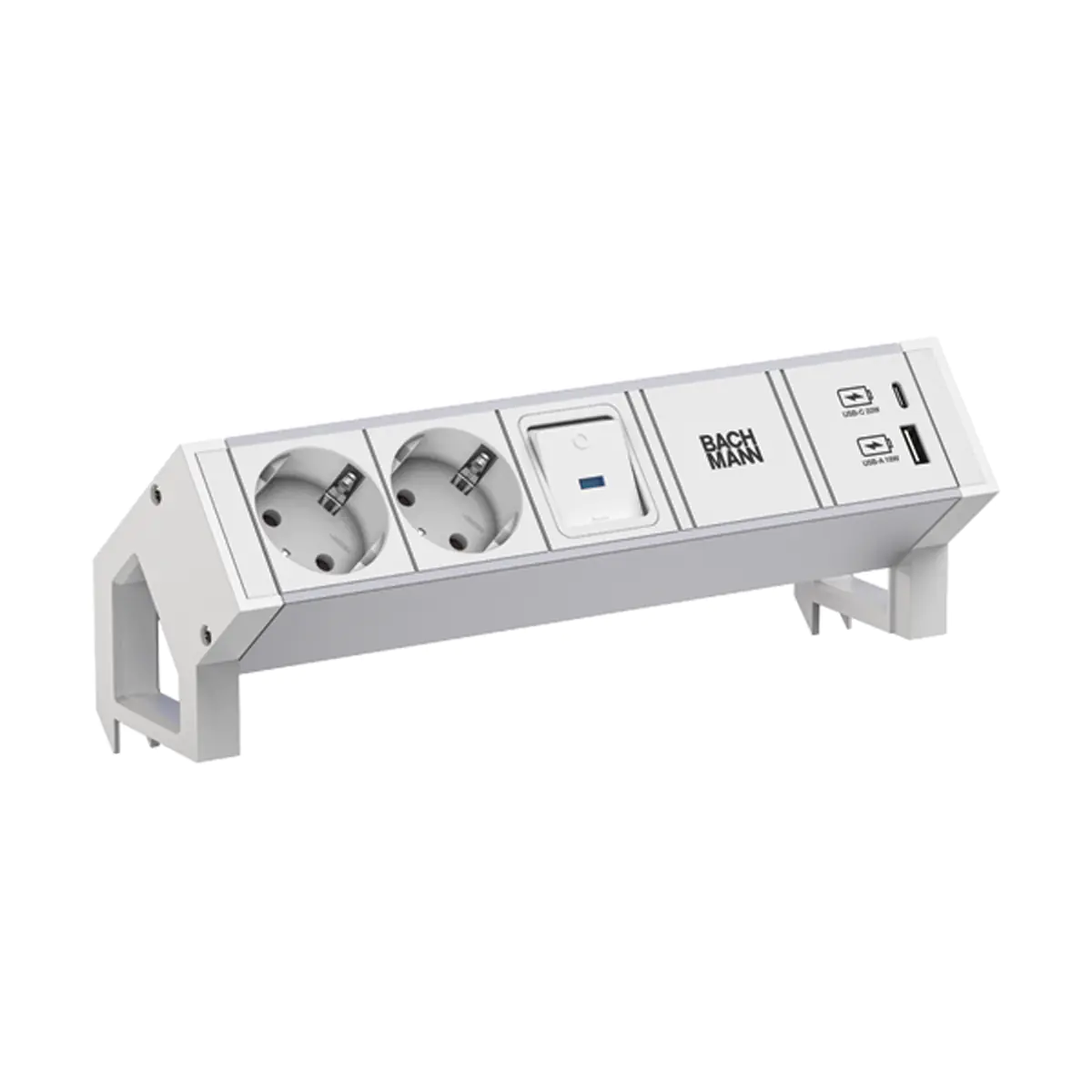 Bachmann DESK2 ALU WHITE 937.4042xCEE7/3 1xSchalter 1xUSB A/C 22W 0 2m