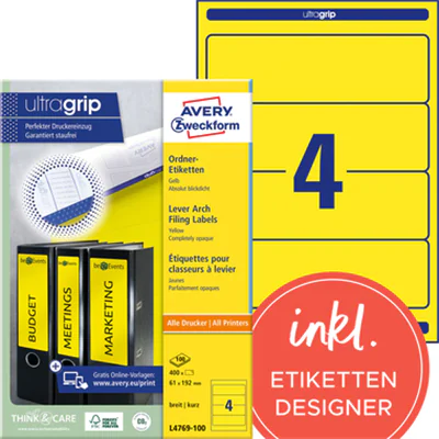 Avery Zweckform Etikett Ordner L4769-100 breit/kz ge 400 St./Pack. Avery Zweckform Etikett Ordner L4769-100 breit/kz ge 400 St./Pack.