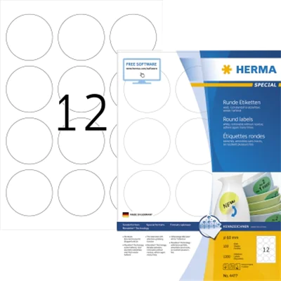 HERMA Etikett Movables 4477 60mm rund weiß 1.200 St./Pack. HERMA Etikett Movables 4477 60mm rund weiß 1.200 St./Pack.