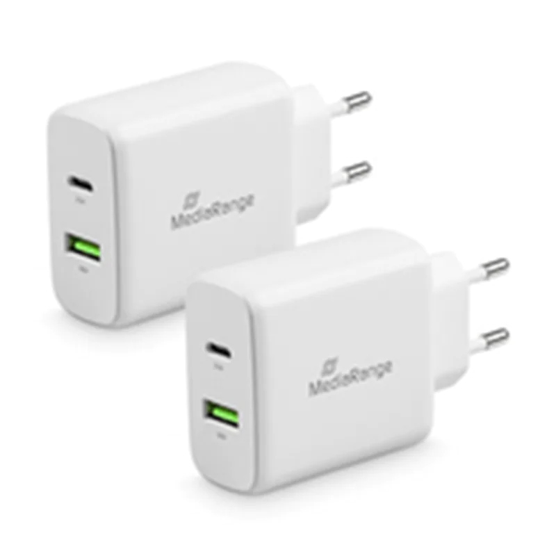 MediaRange 43W Steckdosen-Ladegerät mit USB-A u. USB-C weiß