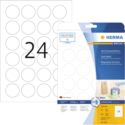 HERMA Verschlussetikett 4236 rund 40mm tr 600 St./Pack. HERMA Verschlussetikett 4236 rund 40mm tr 600 St./Pack.