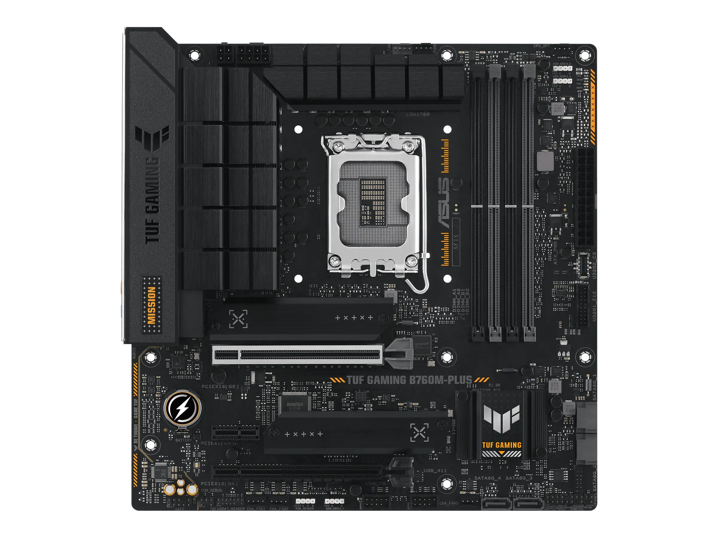 ASUS TUF GAMING B760M-PLUS - Motherboard - micro ATX - LGA1700-Sockel - B760 Chipsatz - USB-C 3.2 Gen 2x2, USB 3.2 Gen 2, USB 3.2 Gen 1, USB-C 3.2 Gen2, USB-C 3.2 Gen 1, USB4 - 2.5 Gigabit LAN - Onboard-Grafik (CPU erforderlich) - HD Audio (8-Kanal)