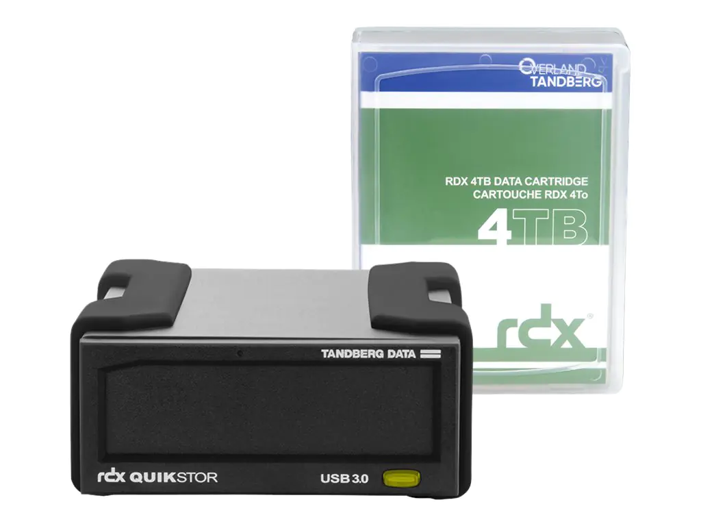 Overland-Tandberg O-T RDX Laufwerkskit mit 4TB Kassette, extern, schwarz, USB3+, Speicherlaufwerk, RDX-Kartusche, USB 3.2 Gen 1 (3.1 Gen 1), HDD, Schwarz, UL 60950, CSA C22.2 No. 60950, IEC 60950/ EN60950 FCC 47CFR, part 15, class B, CISPR22, class