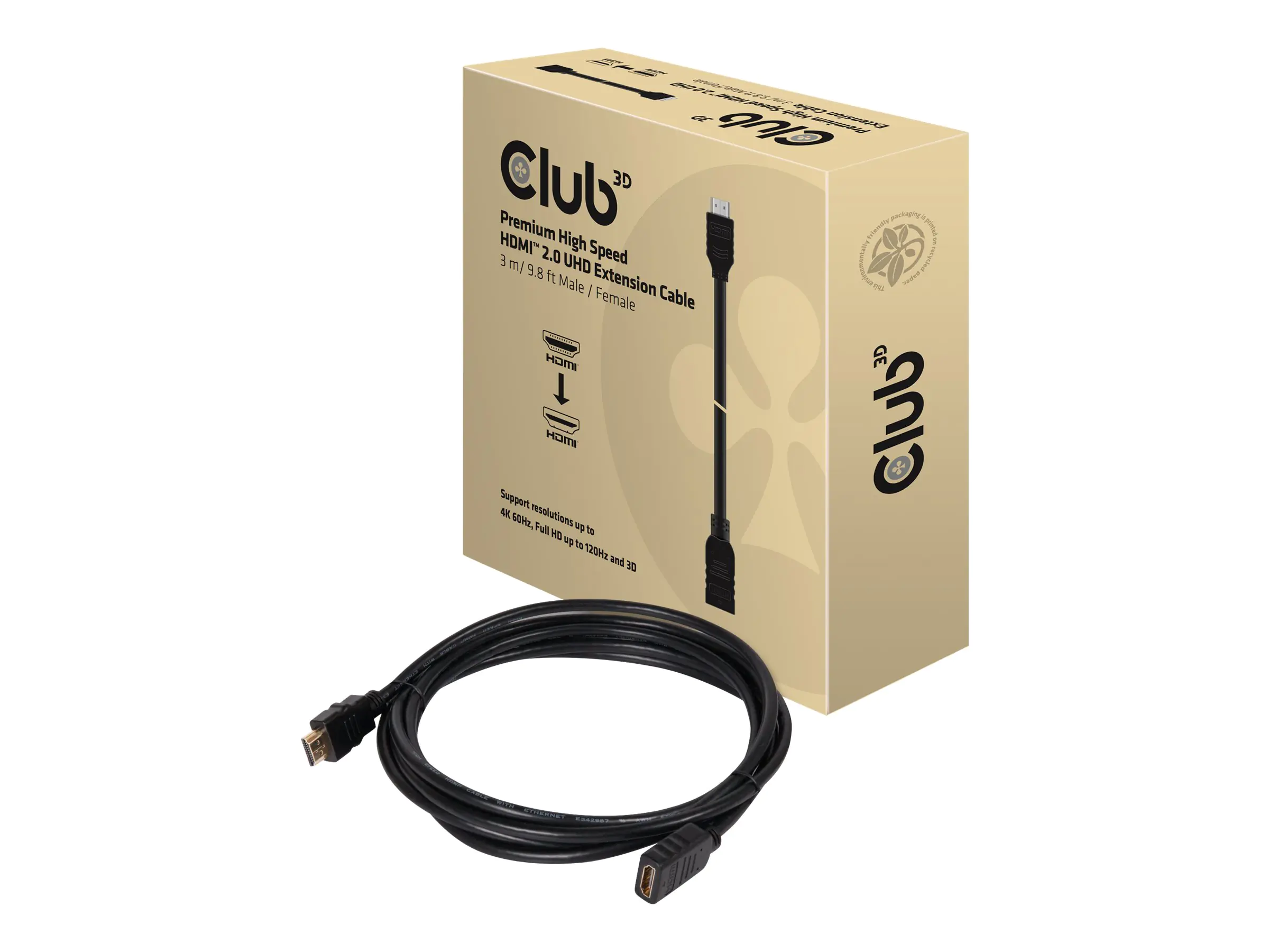 Club 3D CAC-1321 - HDMI-Verlängerungskabel - HDMI (M) bis HDMI (W) - 3 m - 4K Unterstützung