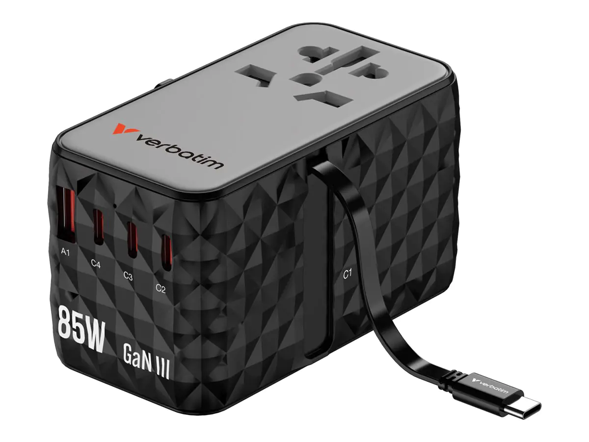 Verbatim Charge 'n' Travel - Netzteil - GaN III, universell - 85 Watt - 10 A - Power Delivery 3.0 + PPS, QC 4.0, Power Delivery 3.1, QC 4.0+ - 4 Ausgabeanschlussstellen (USB-C, USB) 32127