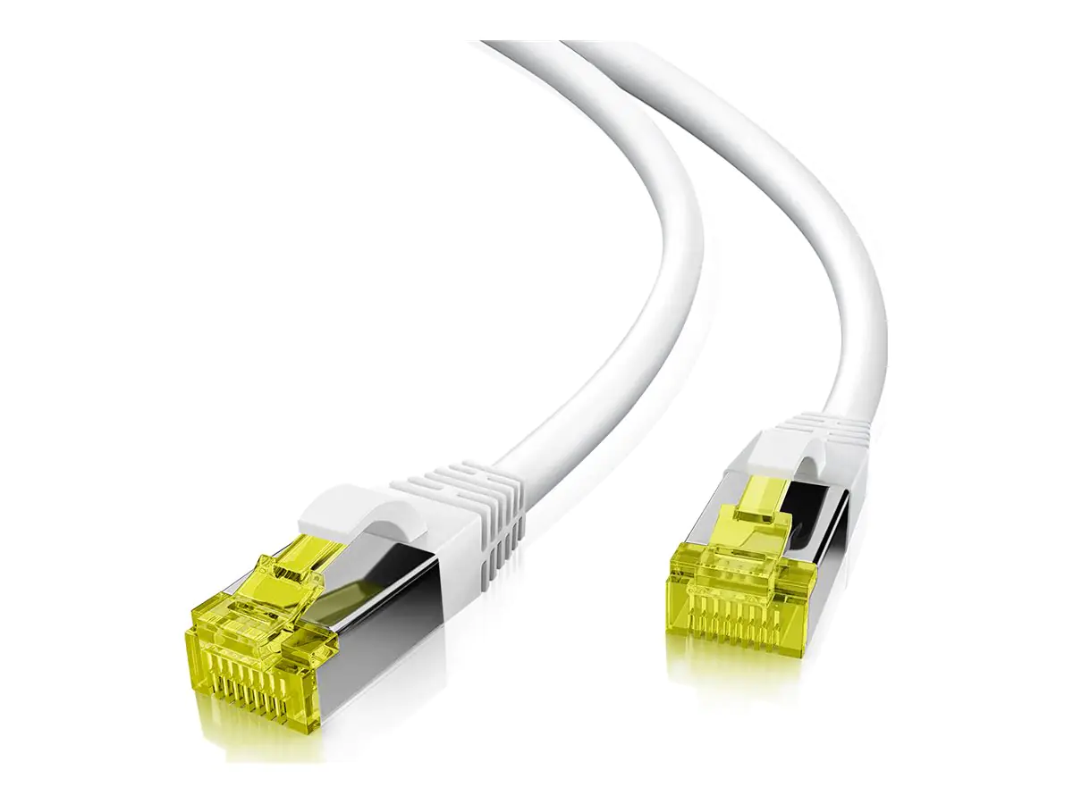Helos - Patch-Kabel - RJ-45 (M) zu RJ-45 (M) - 2 m - 6 mm - SFTP, PiMF - CAT 7 (Kabel) / CAT 6a (Anschlüsse) - geschirmt, halogenfrei, geformt, ohne Haken, verseilt, Knickschutzmanschette - weiß Helos - Patch-Kabel - RJ-45 (M) zu RJ-45 (M) - 2 m - 6 mm - SFTP, PiMF - CAT 7 (Kabel) / CAT 6a (Anschlüsse) - geschirmt, halogenfrei, geformt, ohne Haken, verseilt, Knickschutzmanschette - weiß