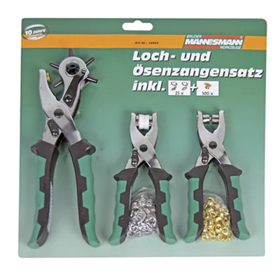 BRÜDER MANNESMANN WERKZEUGE Zangen-Set Lochzange 3 Teile 2 x Ösenzange, 125 Ösen grün/schwarz BRÜDER MANNESMANN WERKZEUGE Zangen-Set Lochzange 3 Teile 2 x Ösenzange, 125 Ösen grün/schwarz