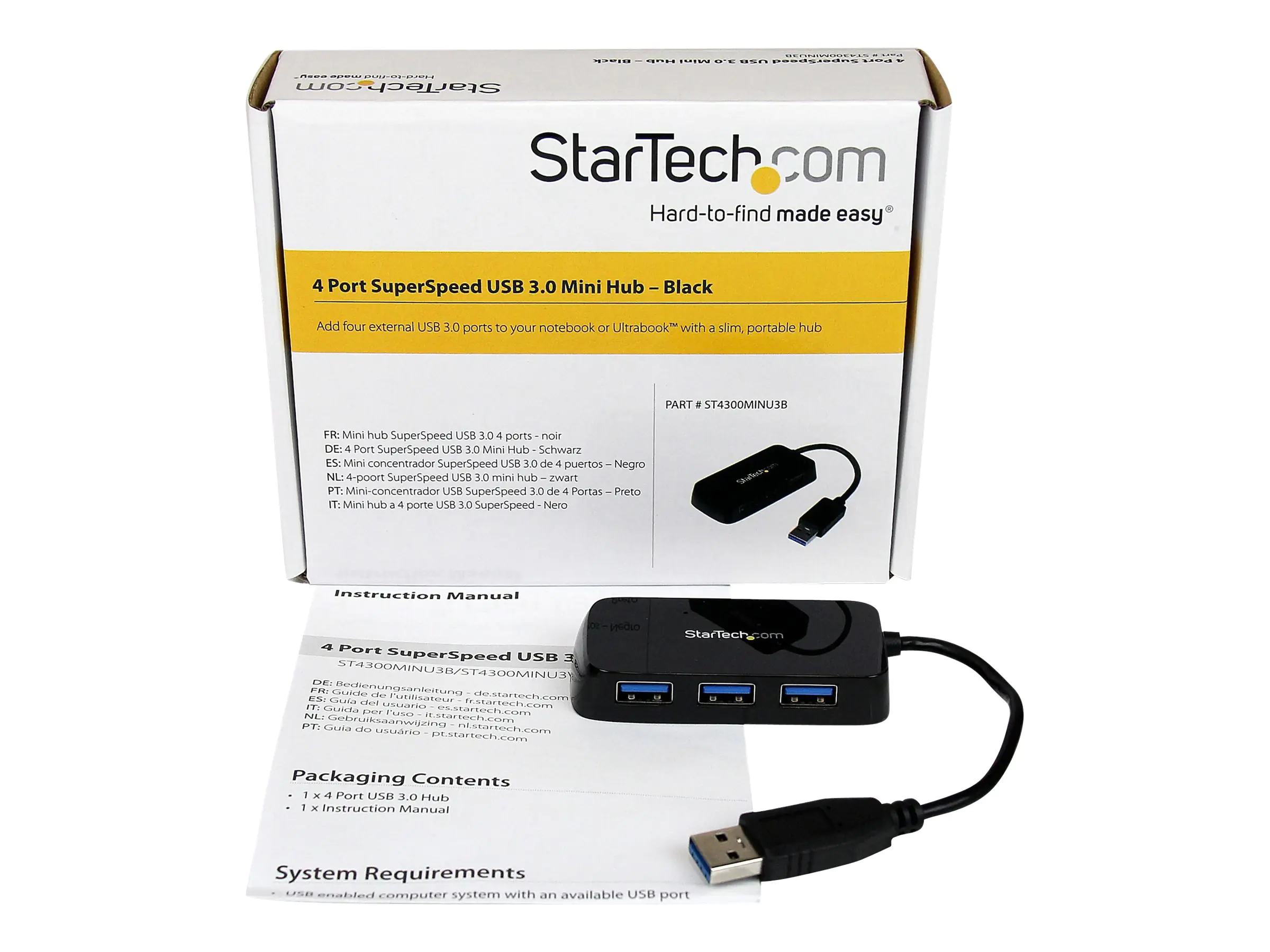 StarTech.com Startech 4 Port USB 3.0 SuperSpeed Hub - Schwarz ST4300MINU3B