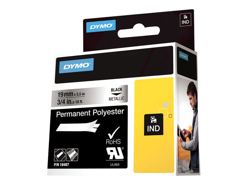 DYMO - Polyester - permanenter Klebstoff - Schwarz auf Silber - Roll (1.9 cm x 5.5 m) 1 Kassette(n) Permanentband - für Rhino 4200, 6000, 6000 Hard Case Kit; RhinoPRO 5000