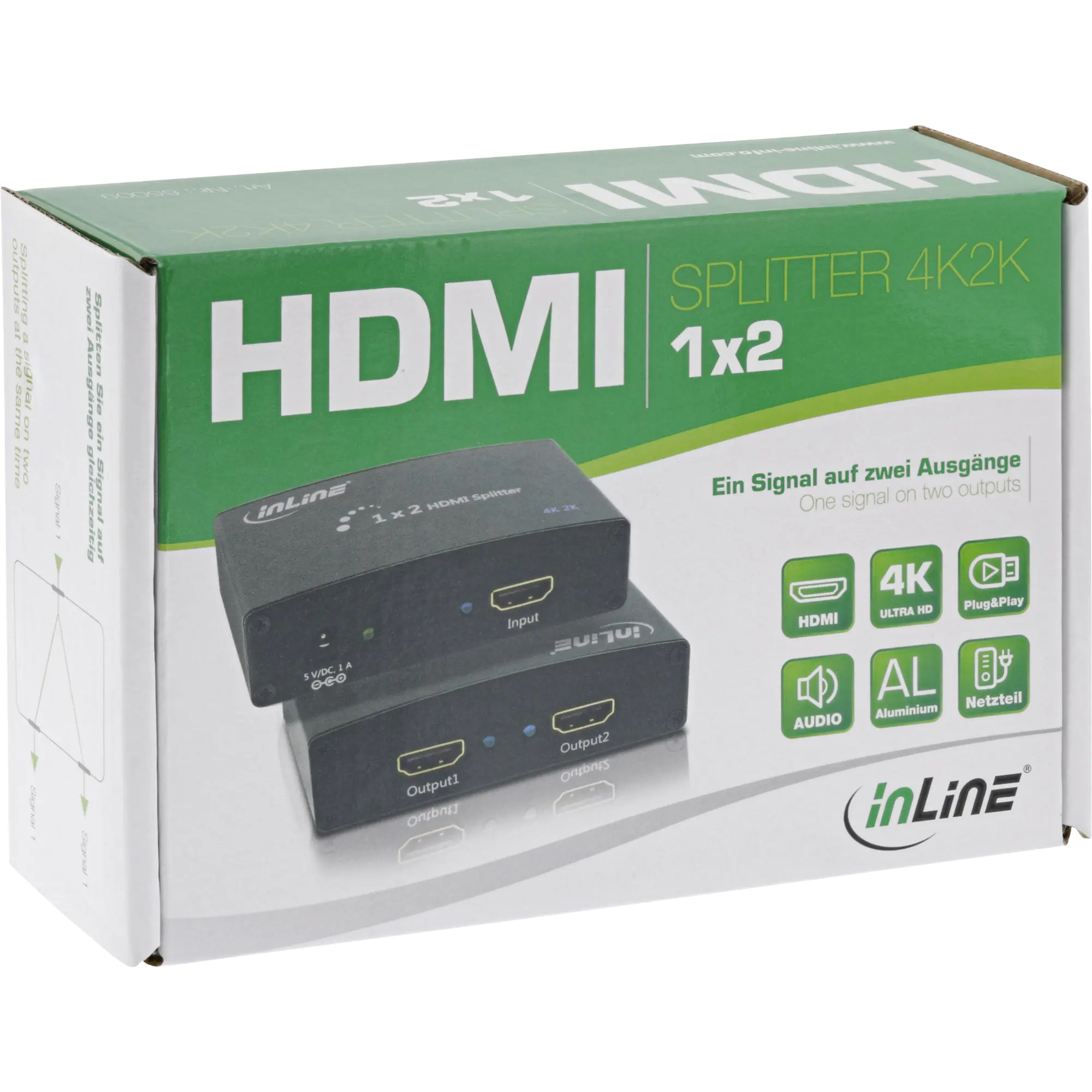 InLine HDMI Splitter - Video-/Audio-Splitter - 2 x HDMI - Desktop