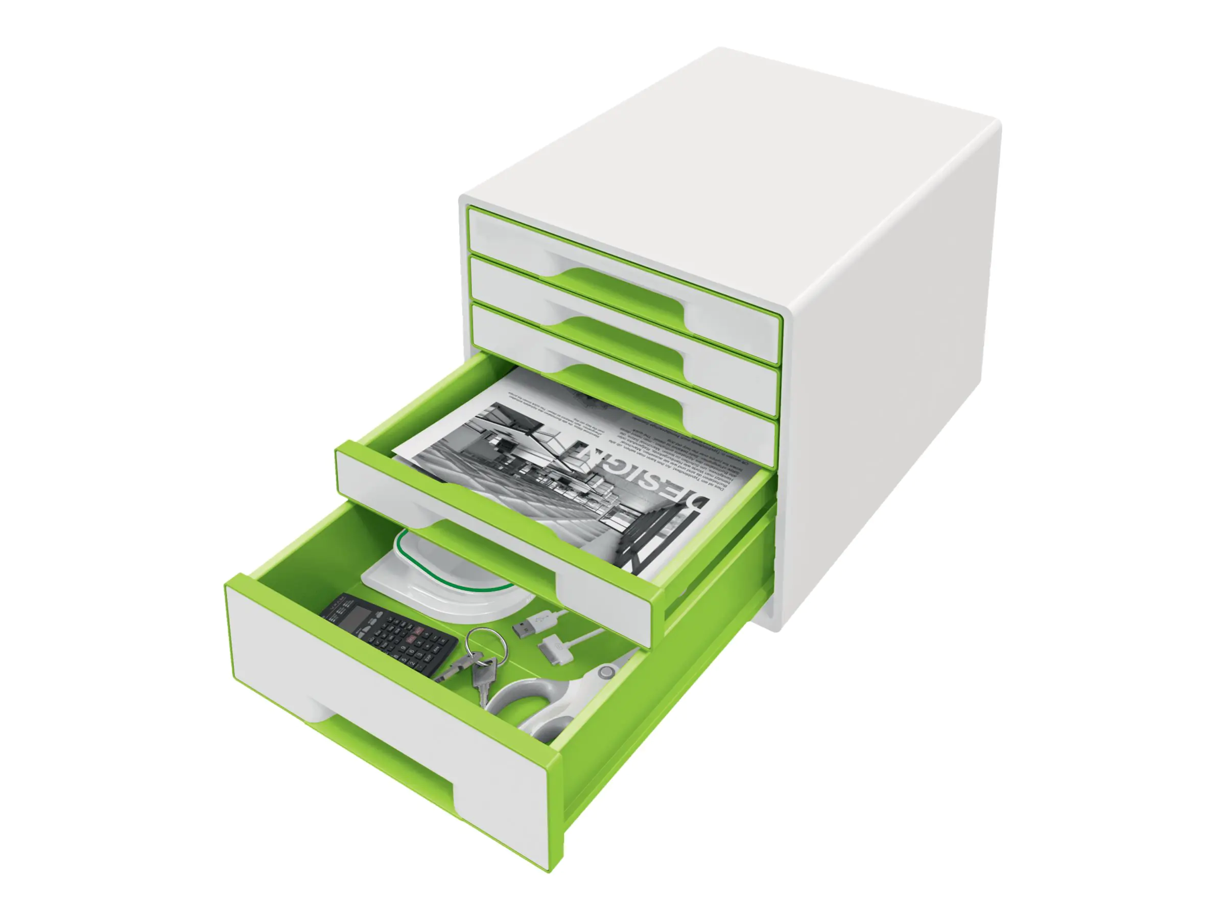 Leitz Schubladenbox WOW CUBE 52142054 5Schubfächer weiß/grün
