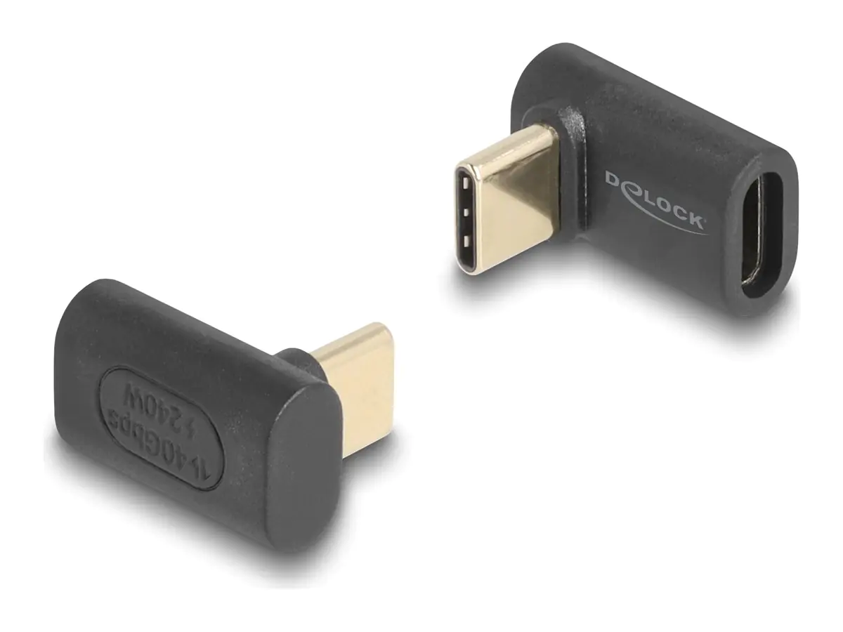 Delock - USB-Adapter - 24 pin USB-C (M) gewinkelt zu 24 pin USB-C (W) - Thunderbolt 4 - 48 V - 5 A - unterstützt Power Delivery 3,1, unterstützt bis zu 240 W Spannungsversorgung, Support von 8K 60 Hz, bis zu 40 Gbps Datentransferrate - Anthrazit