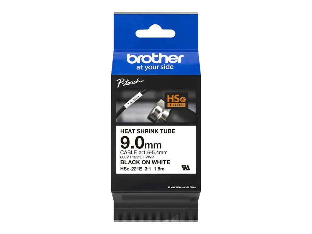 Brother HSe-211E - Schwarz auf Weiß - Rolle (0,52 cm x 1,5 m) 1 Kassette(n) Hängebox - Schrumpfschlauch-Band - für P-Touch PT-D800, PT-E300, PT-E310, PT-E550, PT-P700, PT-P750, PT-P900, PT-P950