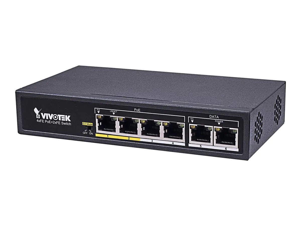 Vivotek AW-FET-060C-065 - Switch - unmanaged - 4 x 10/100 (PoE+) + 2 x 10/100 - Desktop - PoE+ (60 W)