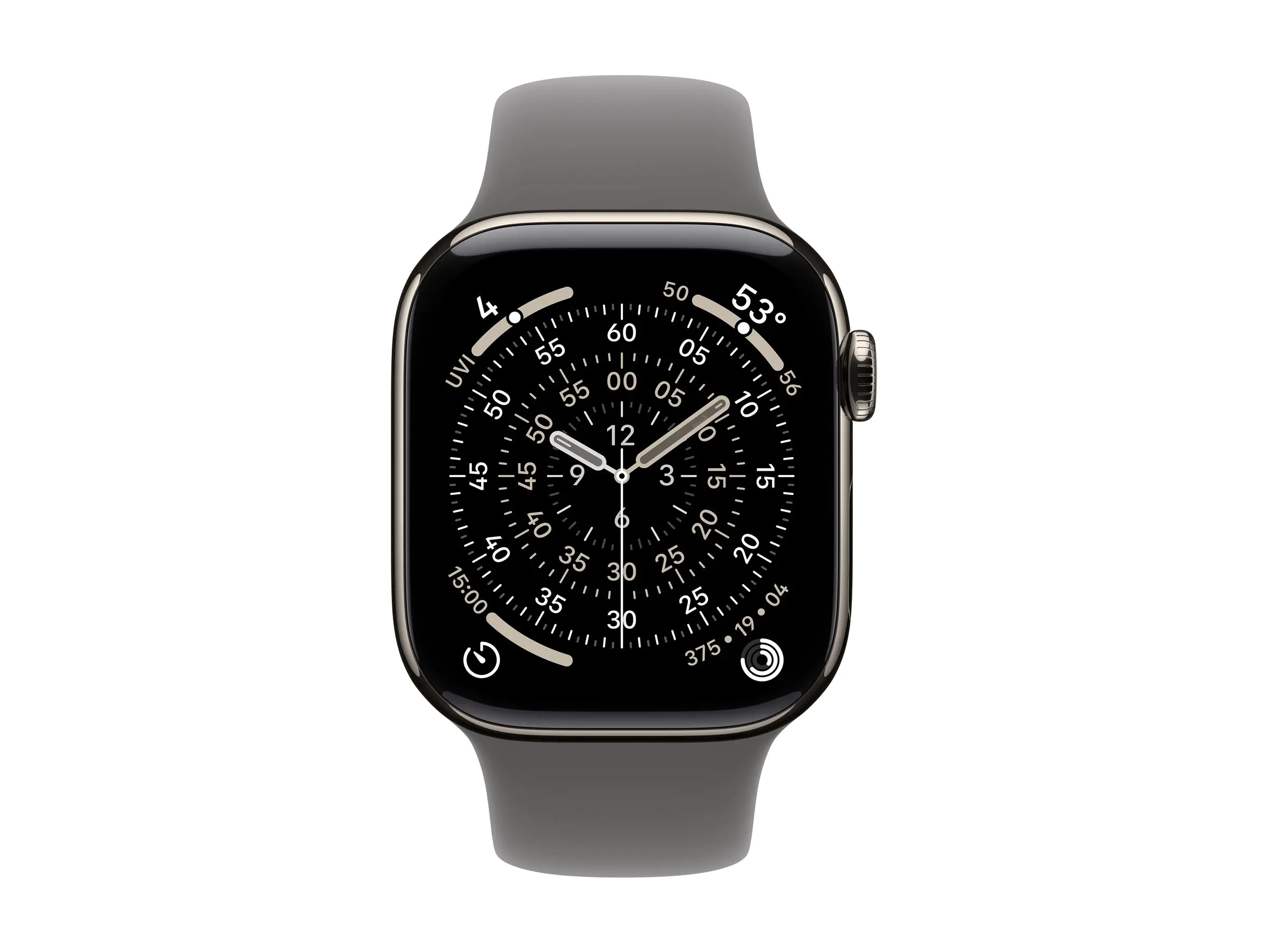 Apple Watch Series 11 (GPS + Cellular) - 42 mm - natürliches Titan - intelligente Uhr mit Sportband - Flouroelastomer - Stone Gray - Bandgröße: S/M - 64 GB - LTE, Wi-Fi 4, UWB, Bluetooth - 5G - 34.6 g