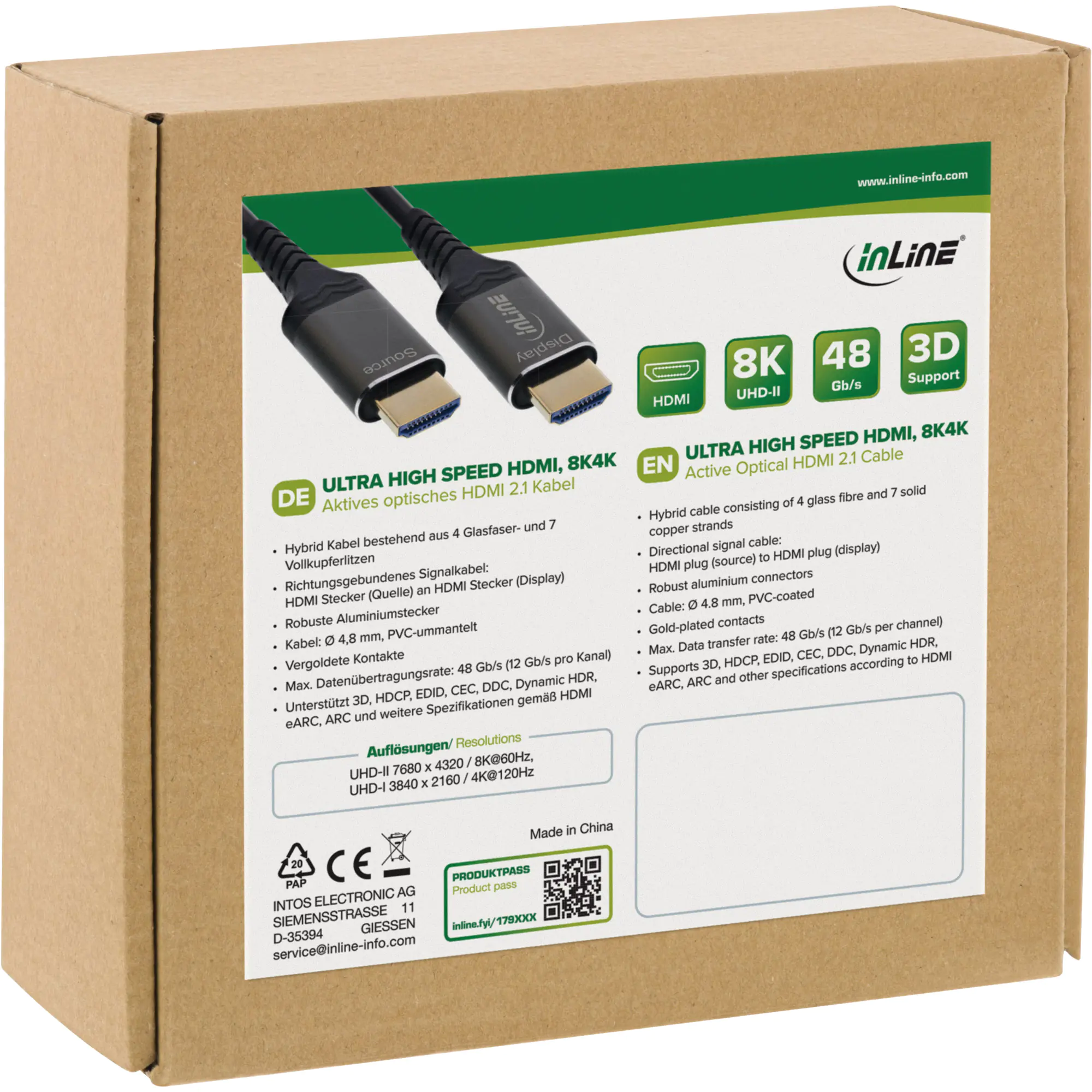 InLine HDMI AOC Kabel - Ultra High Speed HDMI Kabel - 8K - Aluminium - 50m