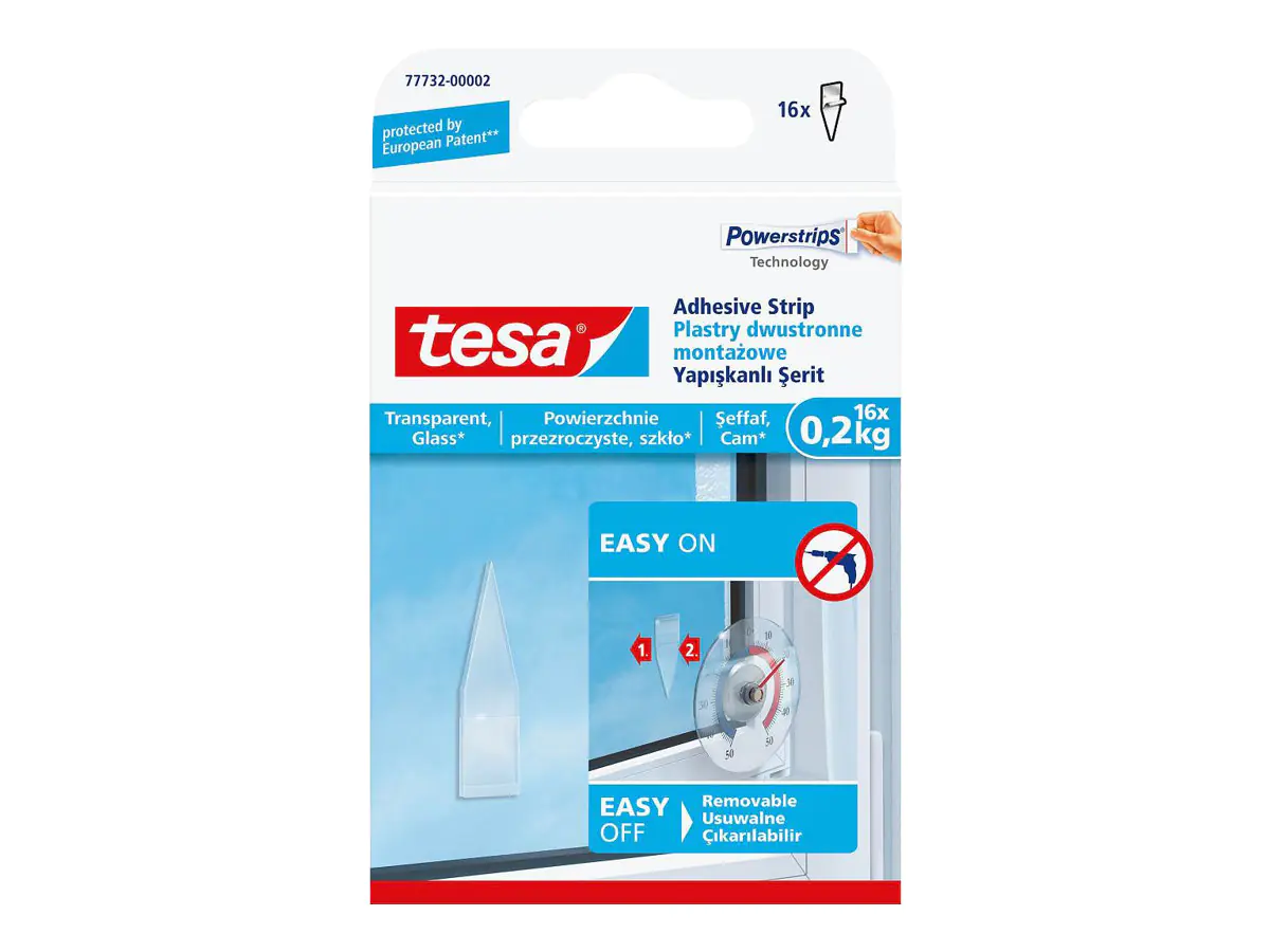 Tesa Powerstrips - Montagekleber - durchsichtig - nicht permanent (Packung mit 16)