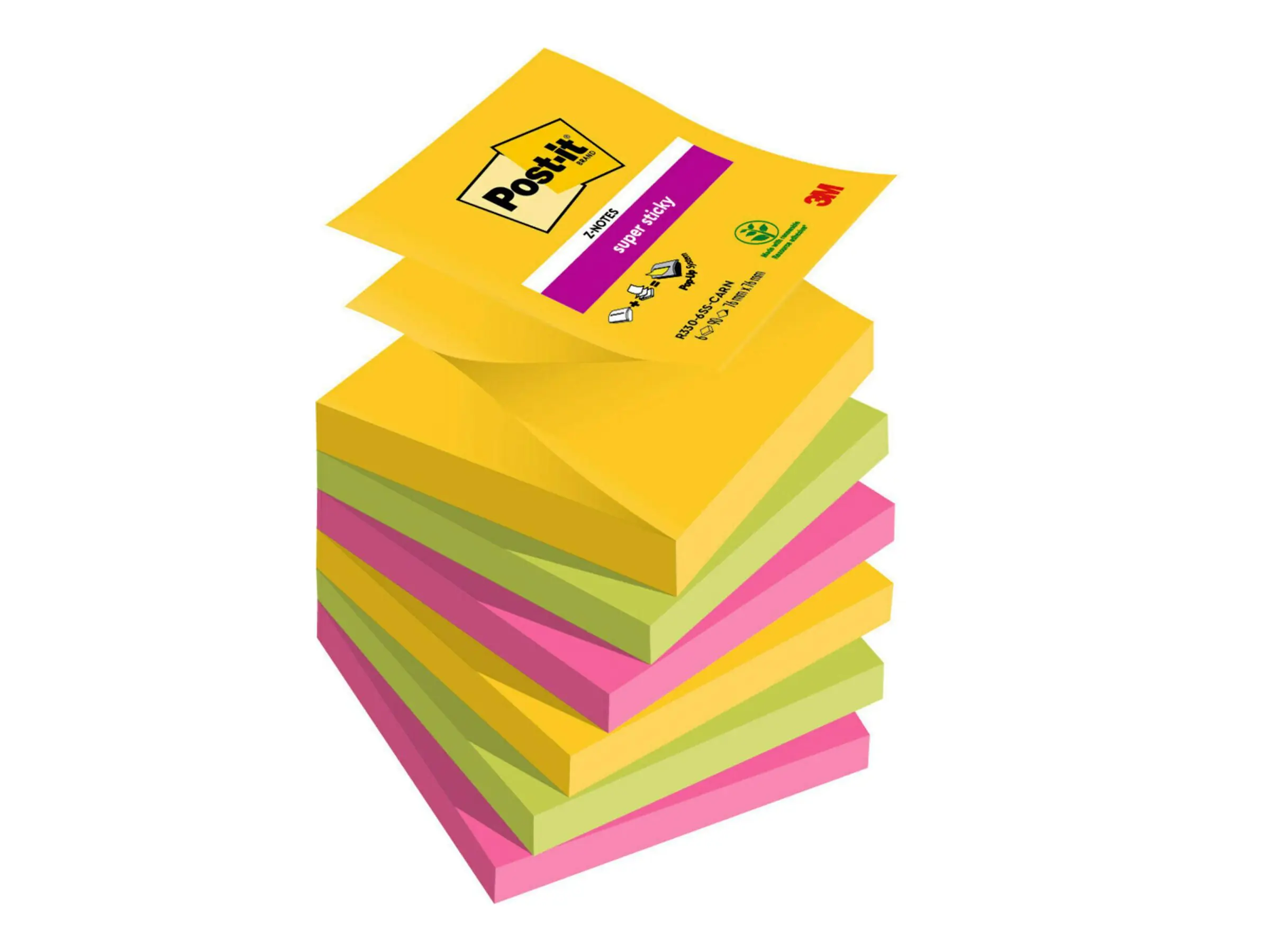 3M Post-it Super Sticky Z-Notes Carnival - Notizpapier - 76 x 76 mm - 540 Blatt (6 x 90) R3306SR